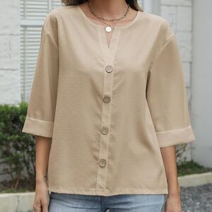 Beige Button-Up Women's Top